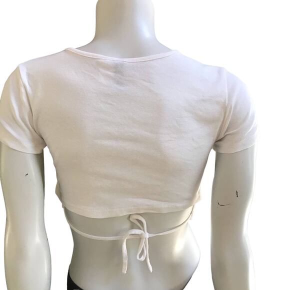 H & M Divided White Short Sleeve Crop Top with Tie Back Women's Size Small - Picture 1 of 6